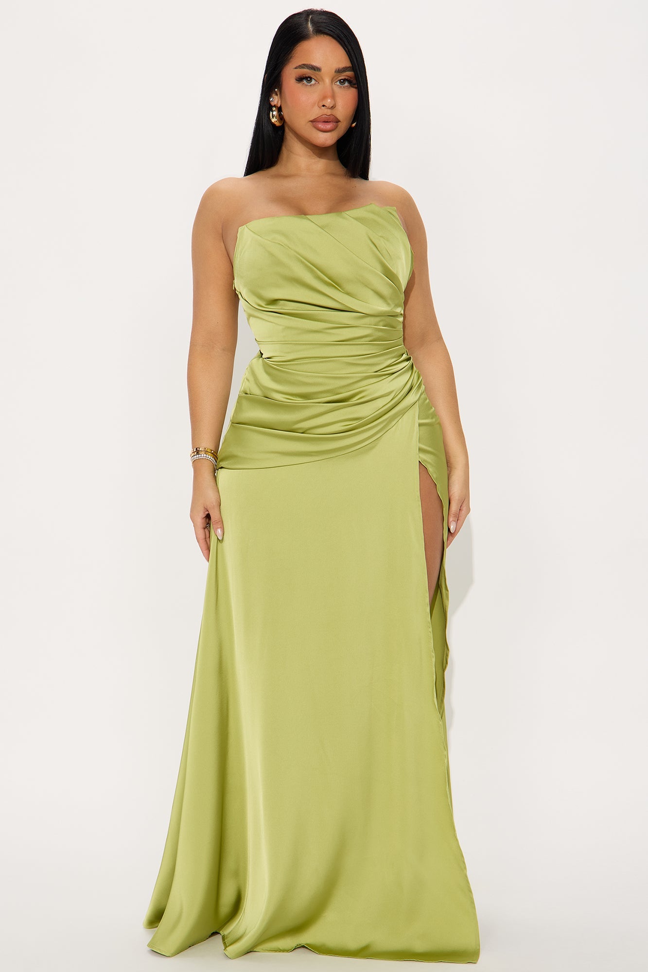 Maliey Strapless Satin Maxi Gown - Lime