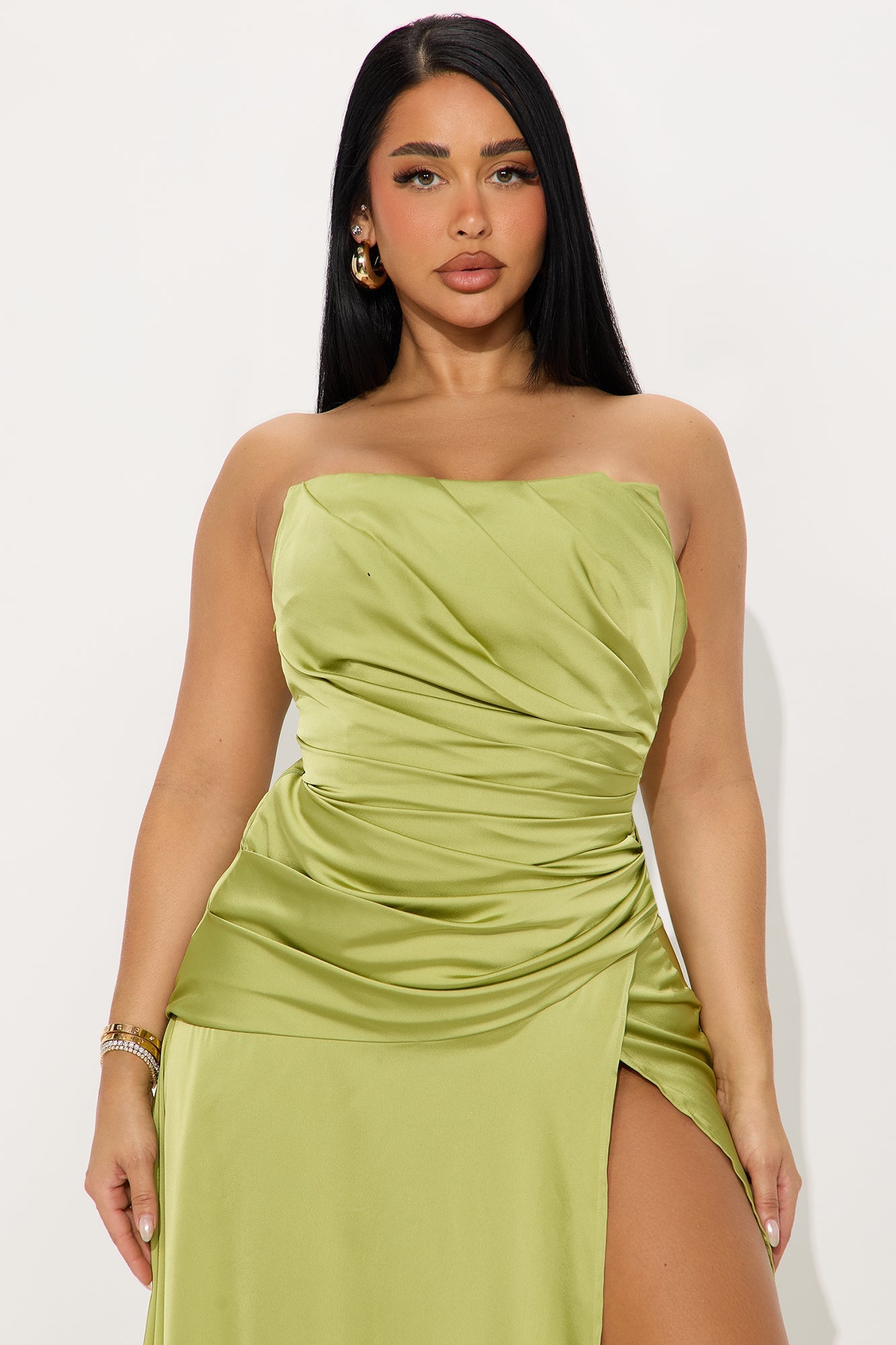 Maliey Strapless Satin Maxi Gown - Lime