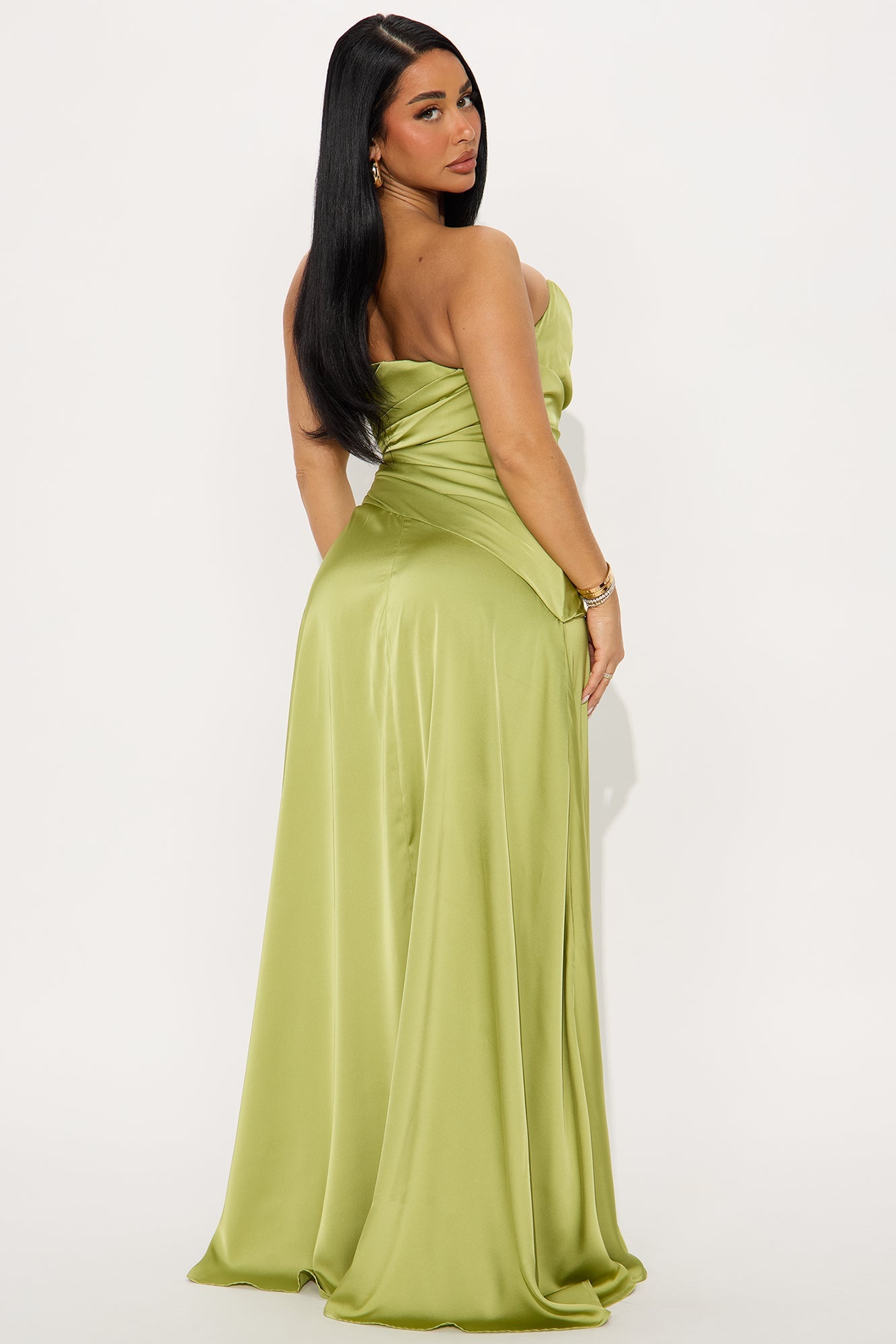 Maliey Strapless Satin Maxi Gown - Lime