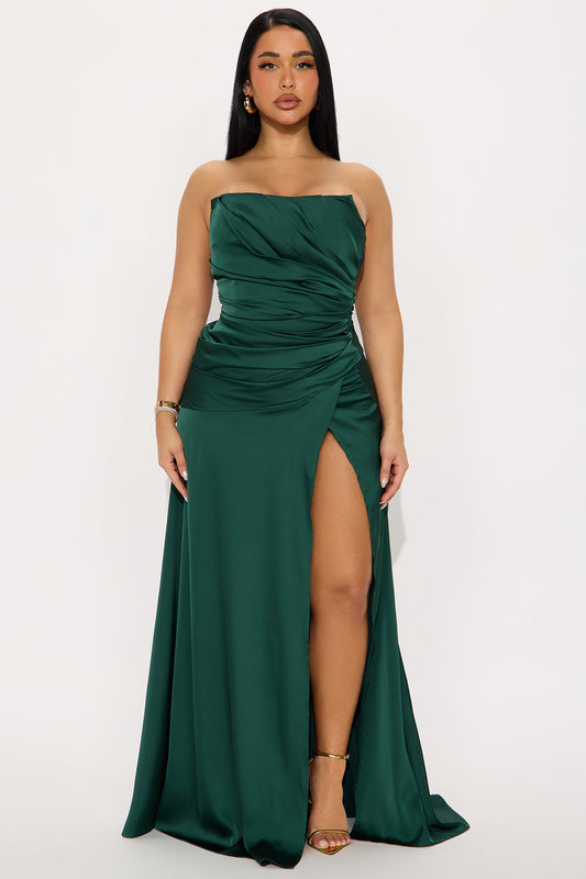 Maliey Strapless Satin Maxi Gown - Hunter