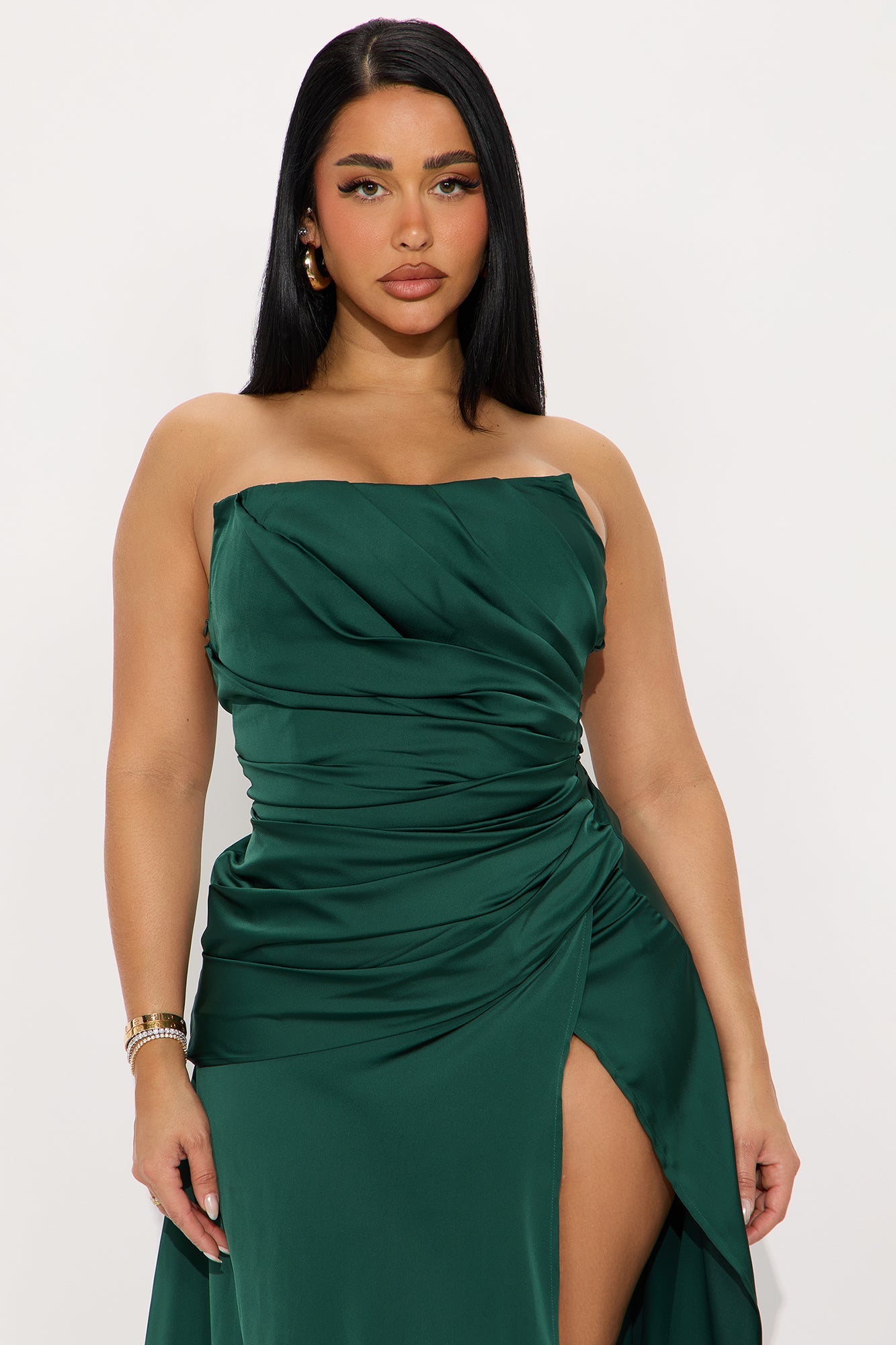Maliey Strapless Satin Maxi Gown - Hunter