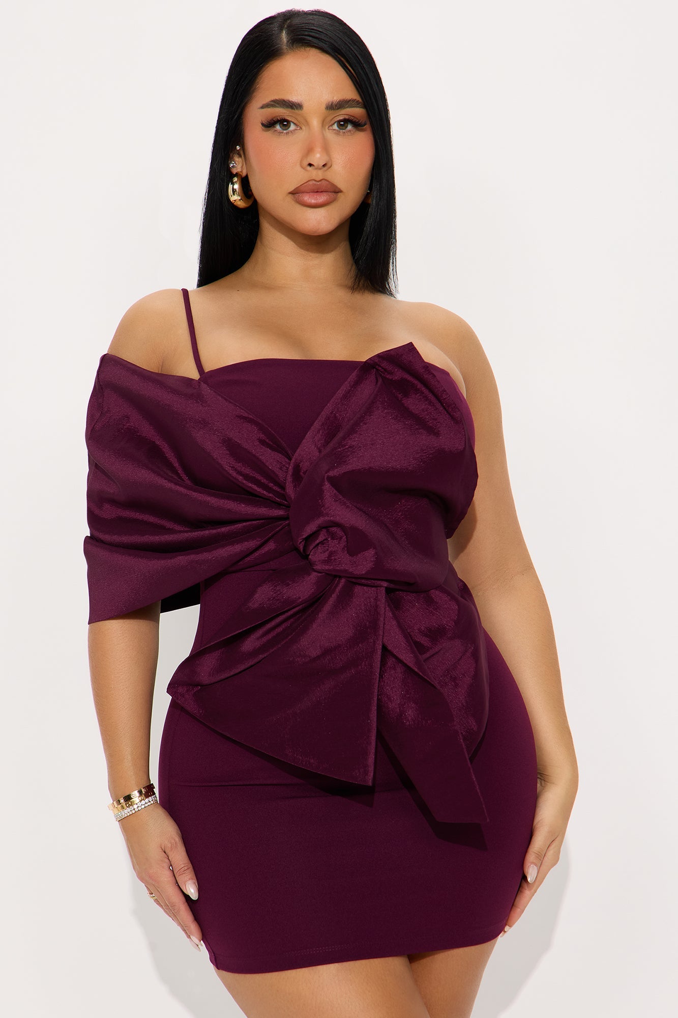 Rosalynn One Shoulder Mini Dress - Plum