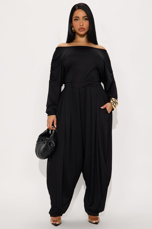 Jessie Balloon Leg Off Shoulder Jumpsuit - Black