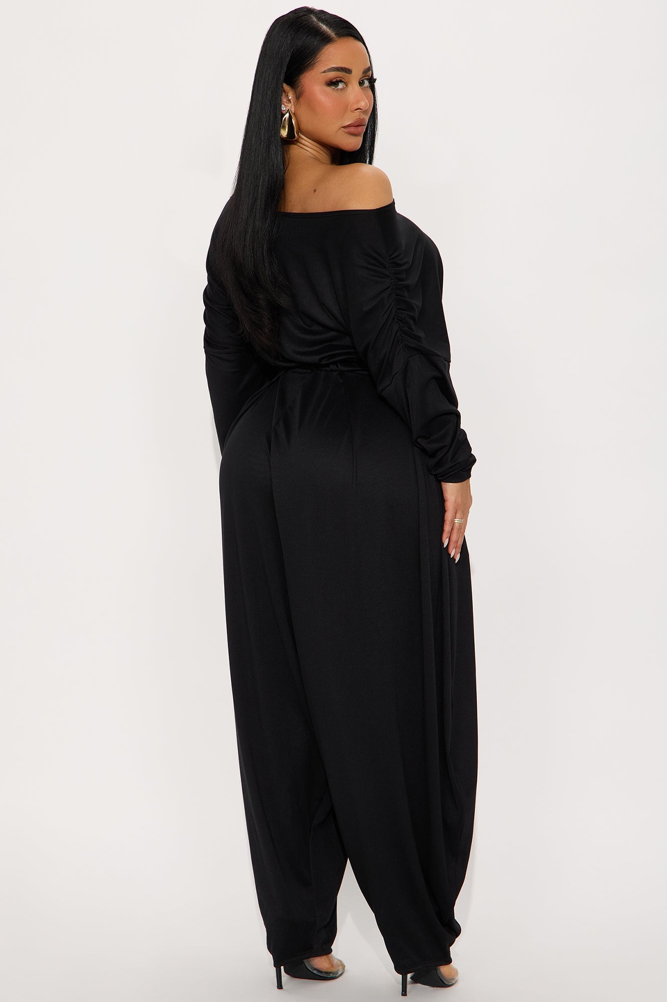 Jessie Balloon Leg Off Shoulder Jumpsuit - Black