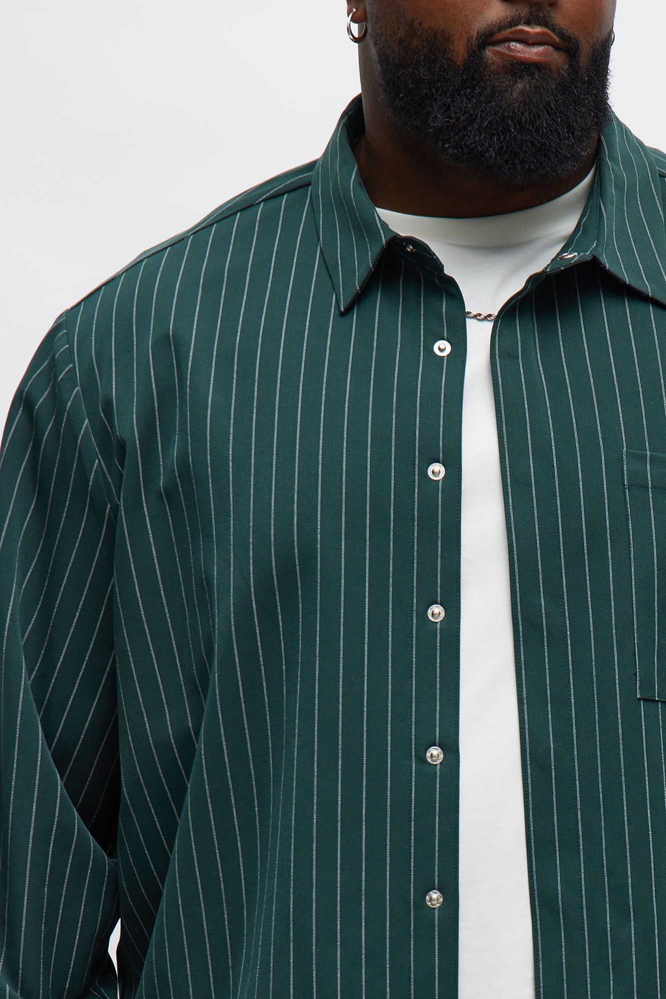 Cropped Striped Button Up Shirt - Green