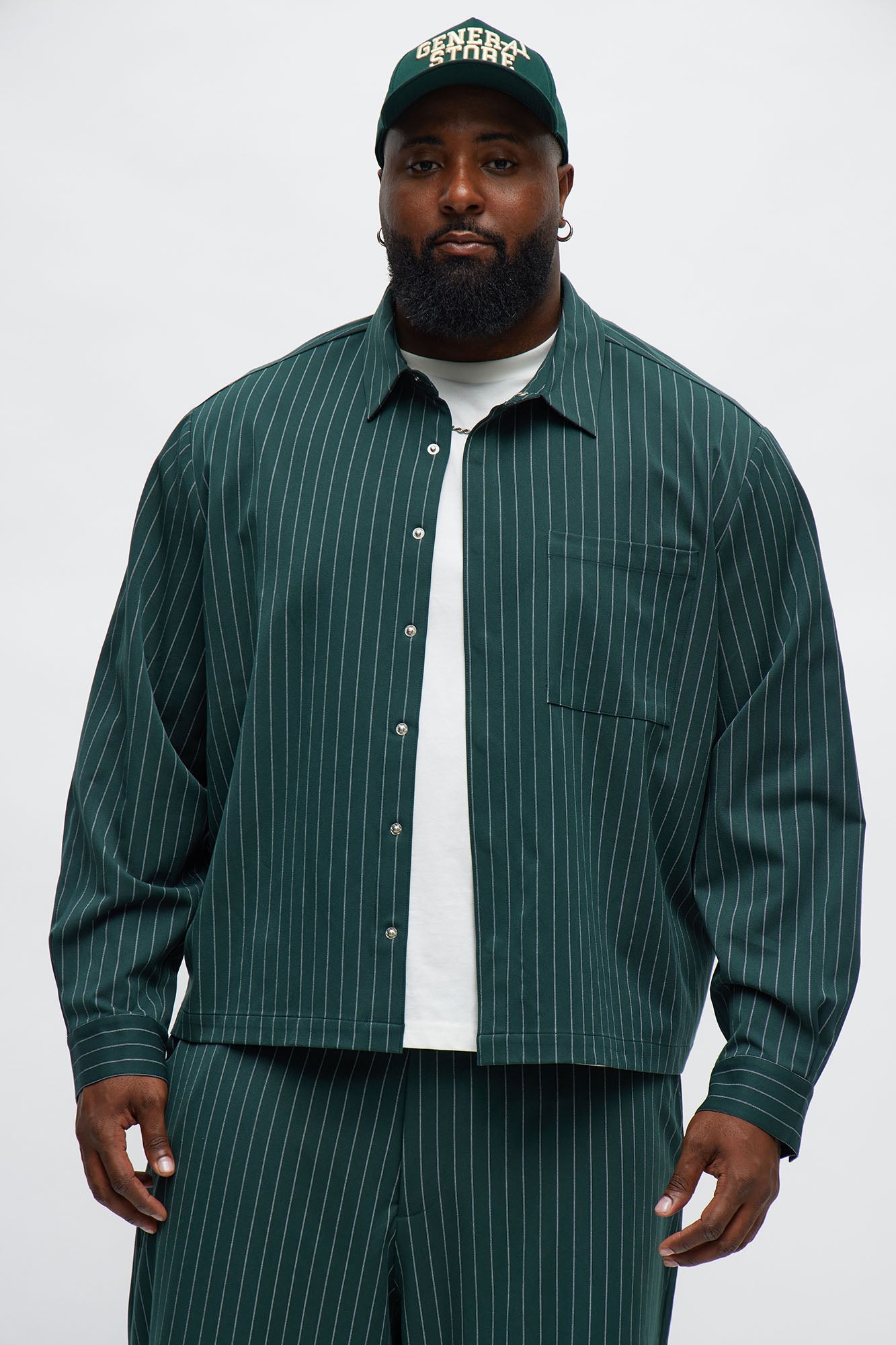 Cropped Striped Button Up Shirt - Green