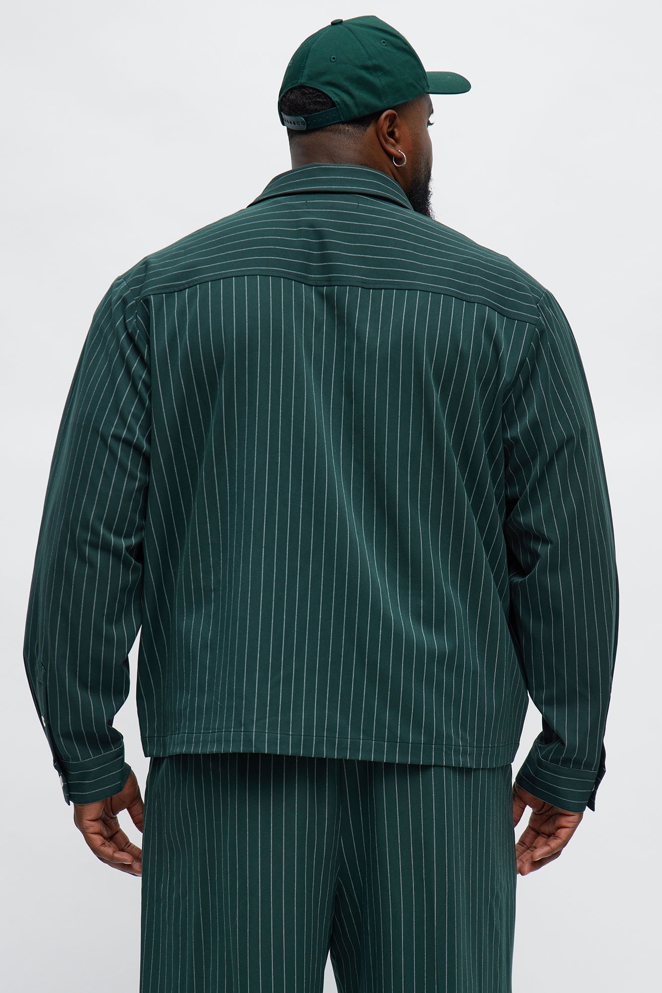 Cropped Striped Button Up Shirt - Green