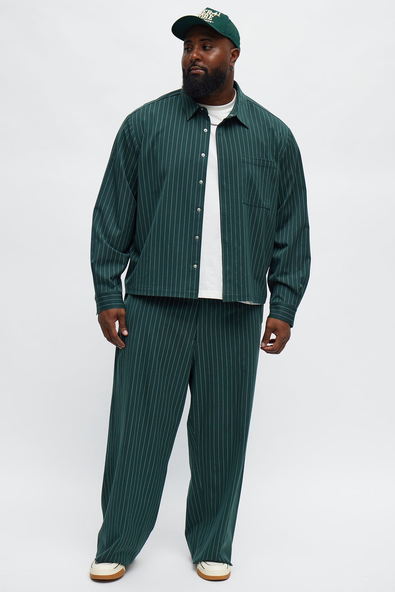 Wide Leg Straight Striped Trouser - Green
