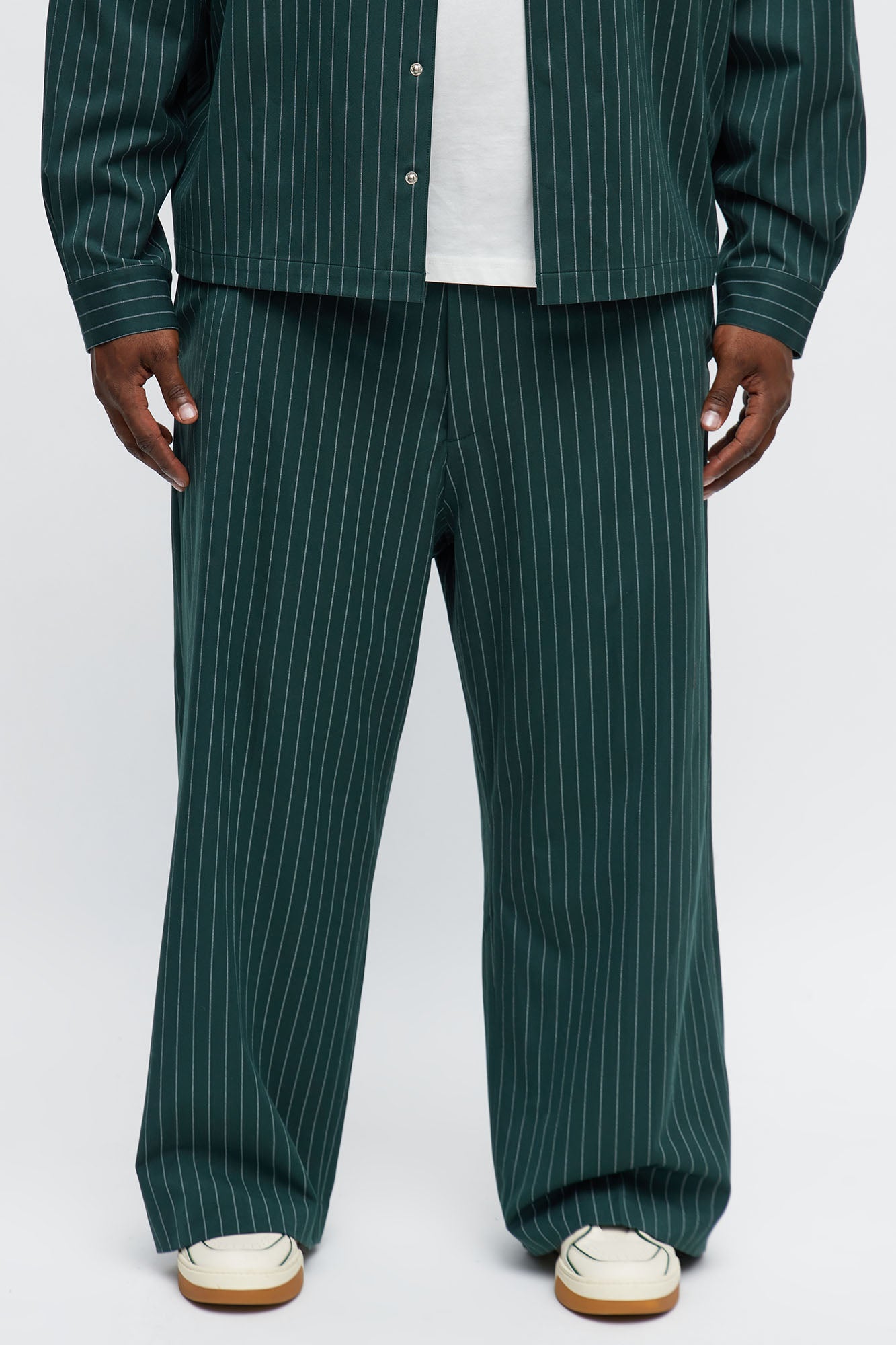 Wide Leg Straight Striped Trouser - Green