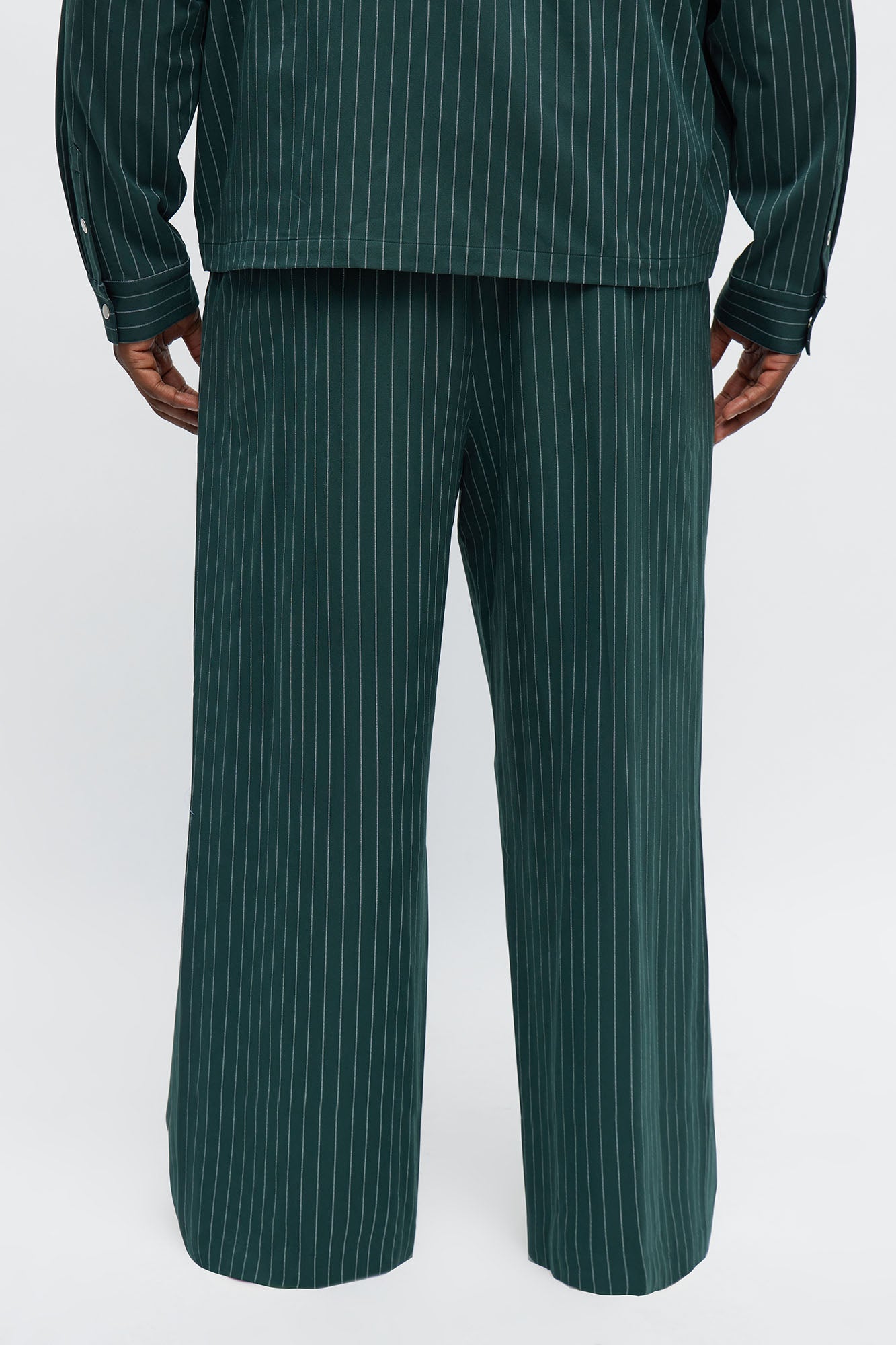 Wide Leg Straight Striped Trouser - Green