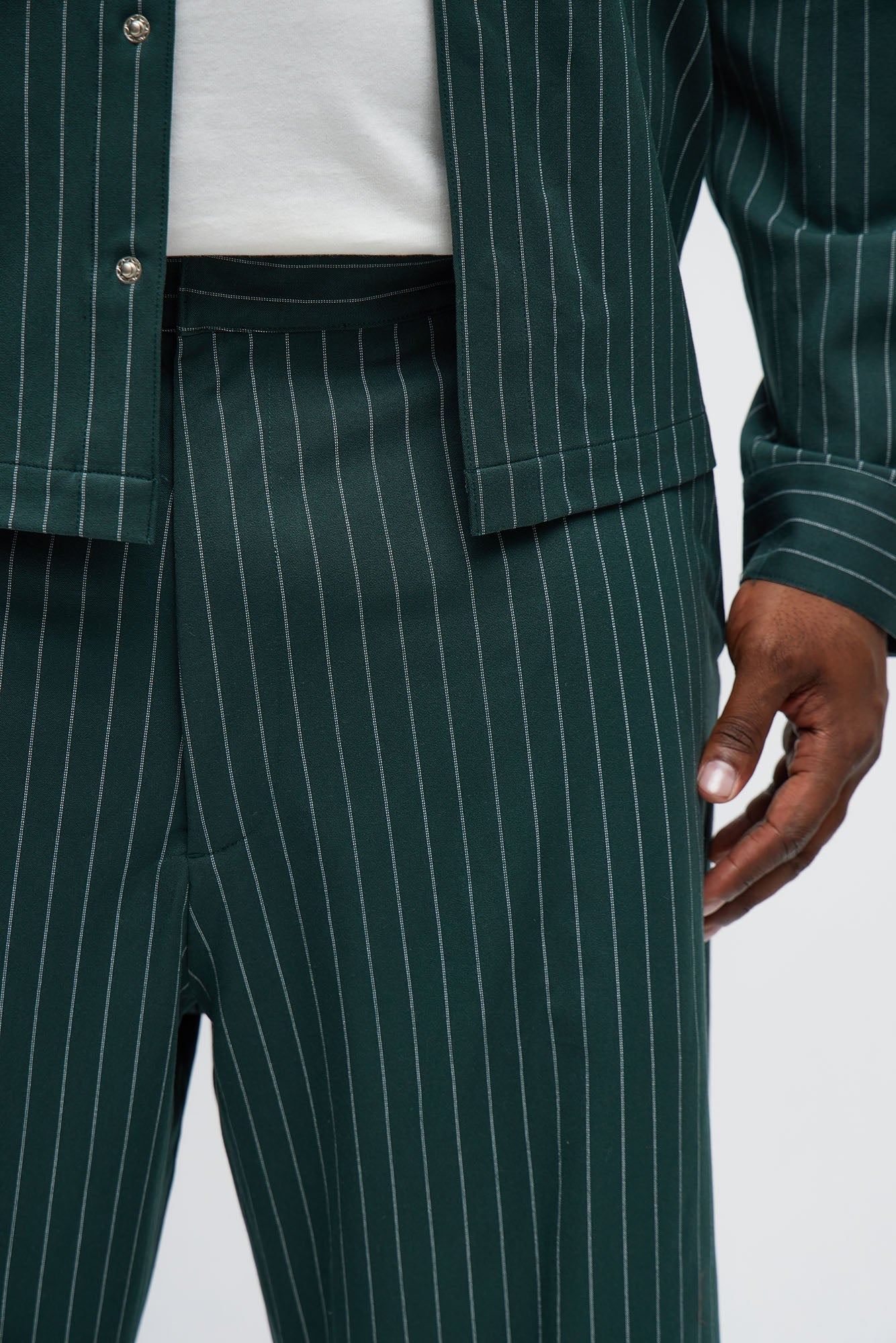 Wide Leg Straight Striped Trouser - Green