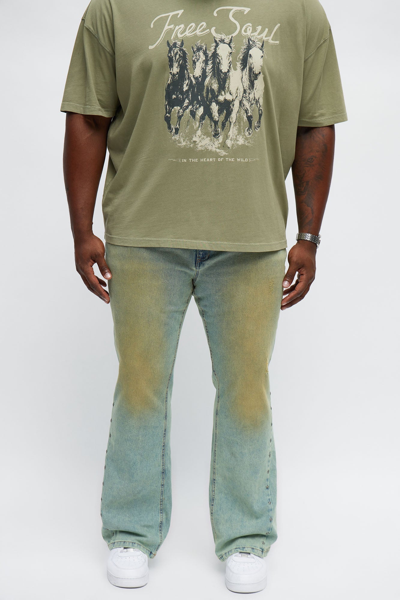 Stacked Skinny Flare Star Of The Show Studded Jean - Vintage Blue Wash