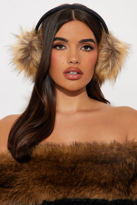 Aspen Weekend Faux Fur Earmuffs - Black/Brown