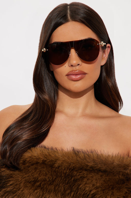 Kayla Rimless Aviator Sunglasses - Brown