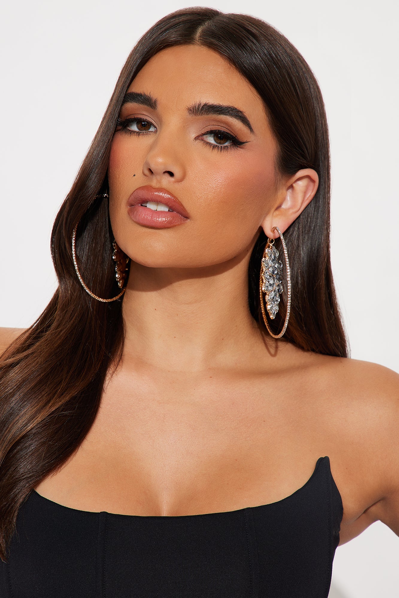 Stand Out Jeweled Drop Earrings - Gold/Clear