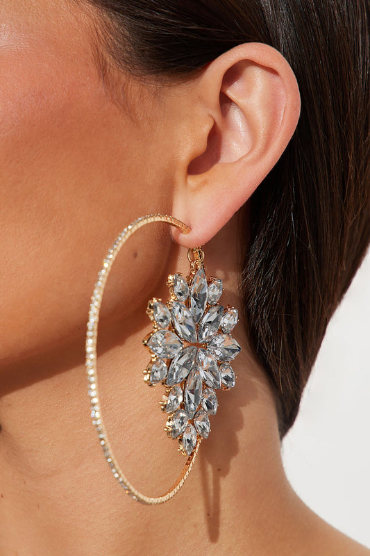 Stand Out Jeweled Drop Earrings - Gold/Clear