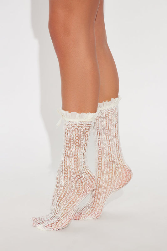 Cherie Pointelle Knee High Socks - Ivory