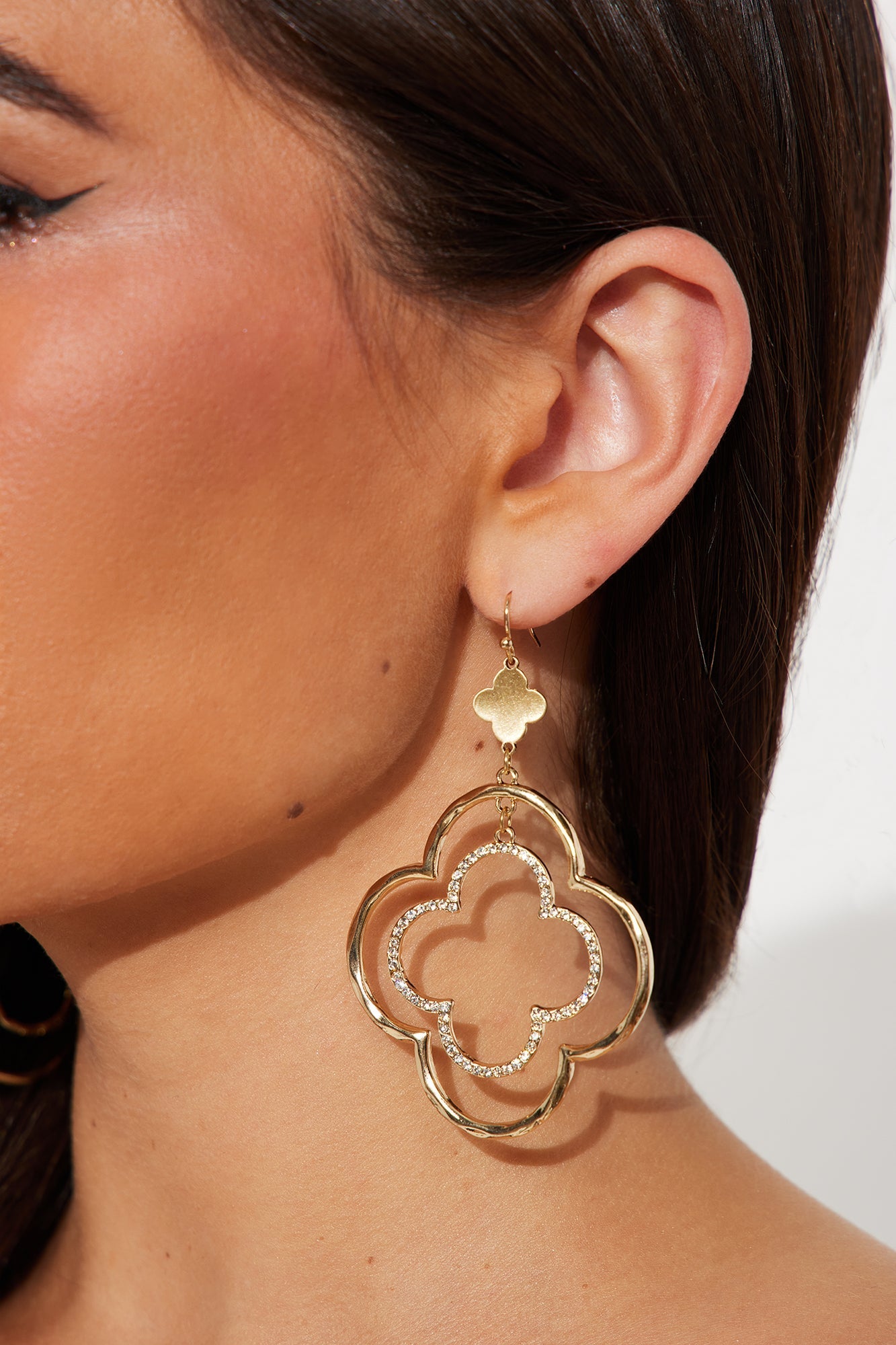 Double Luck Clover Drop Earrings - Gold