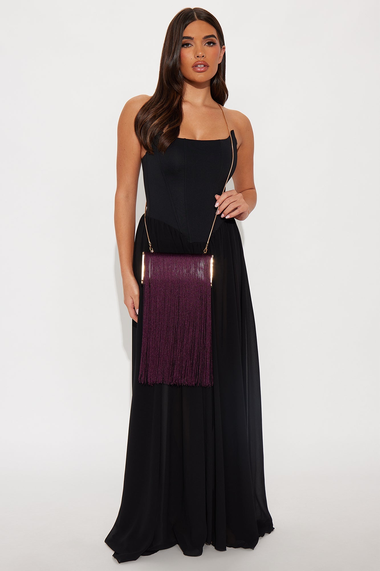 Crimson Sway Feather Clutch - Burgundy