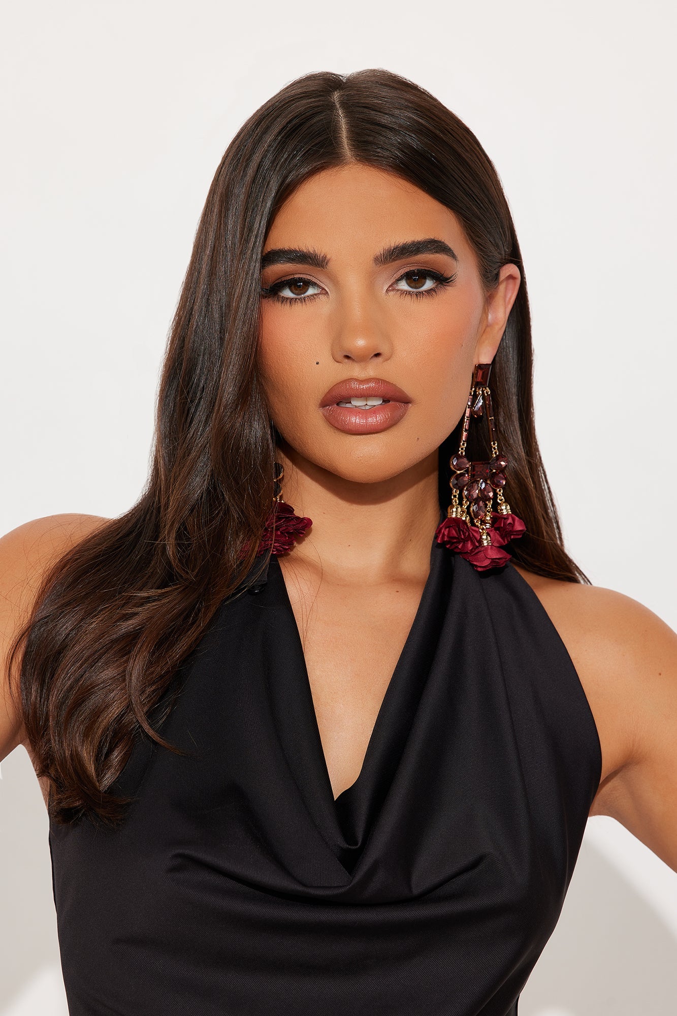 Evelyn Jeweled Drop Earrings - Burgundy