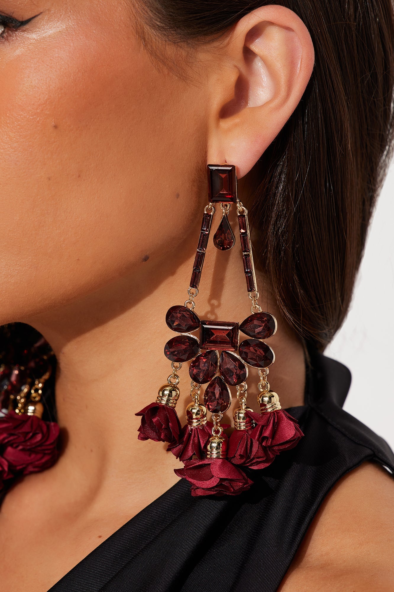 Evelyn Jeweled Drop Earrings - Burgundy