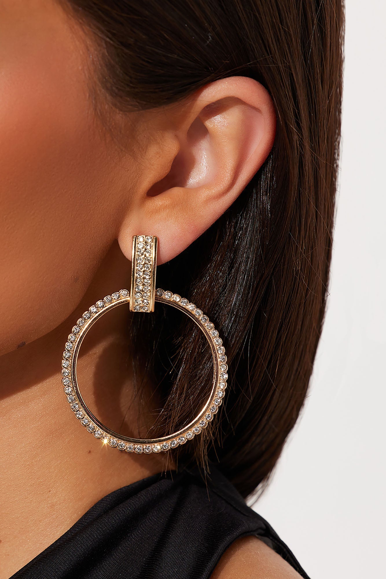 Natalie Rhinestone Drop Earrings - Gold