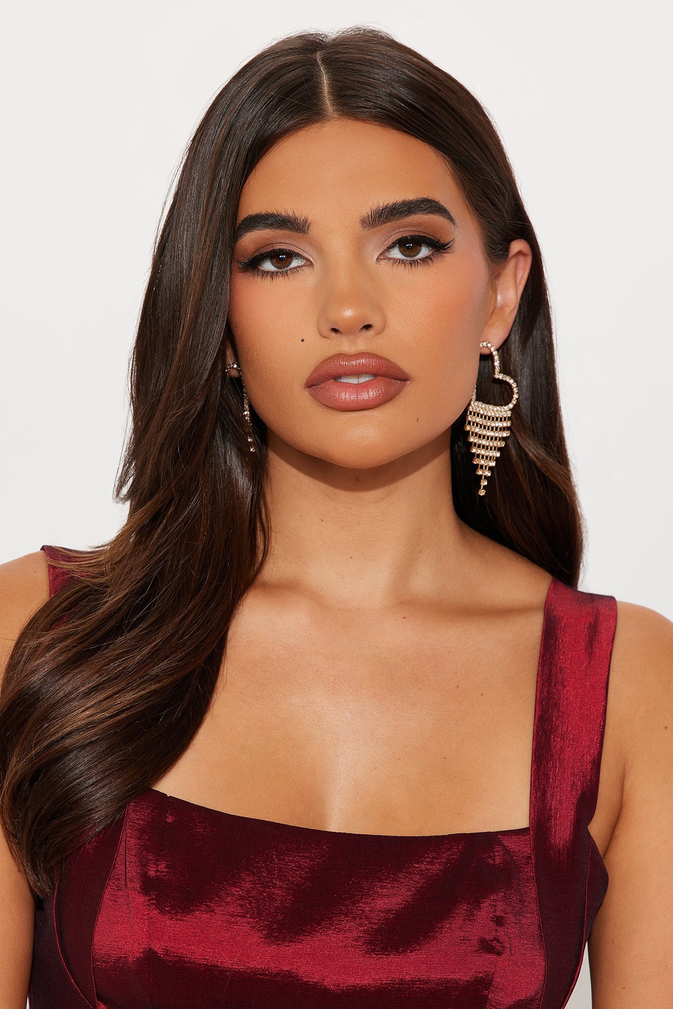 Love Bomb Heart Rhinestone Drop Earrings - Gold