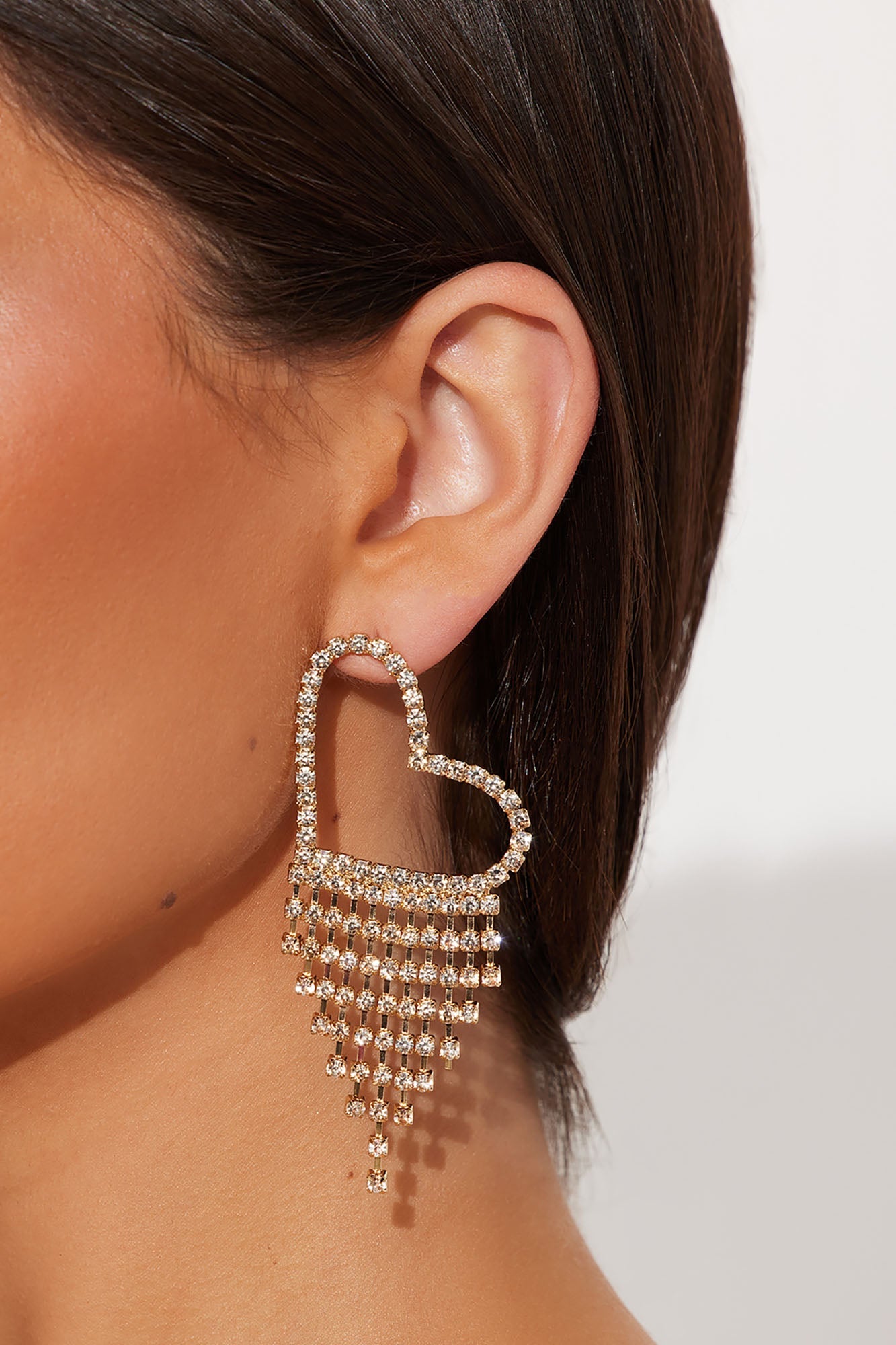 Love Bomb Heart Rhinestone Drop Earrings - Gold