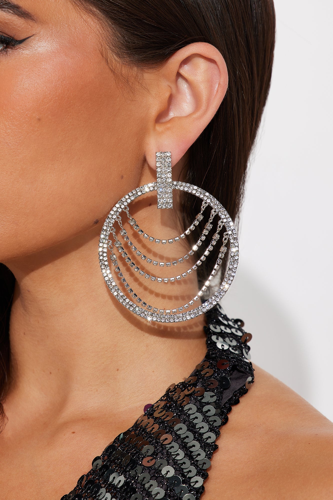 Glow Factor Rhinestone Drop Earrings - Silver