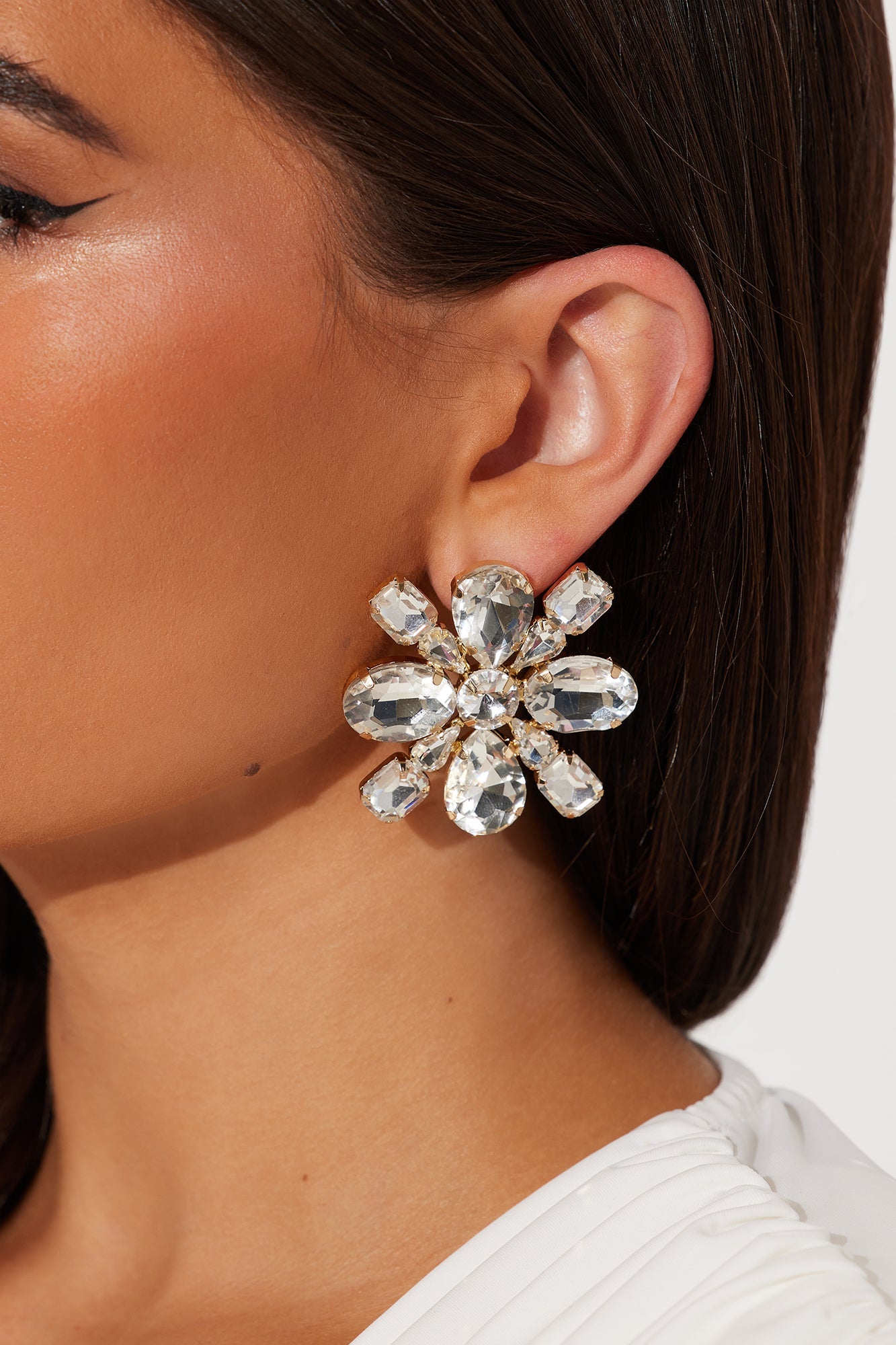 Magnolia Rhinestone Drop Earrings - Gold