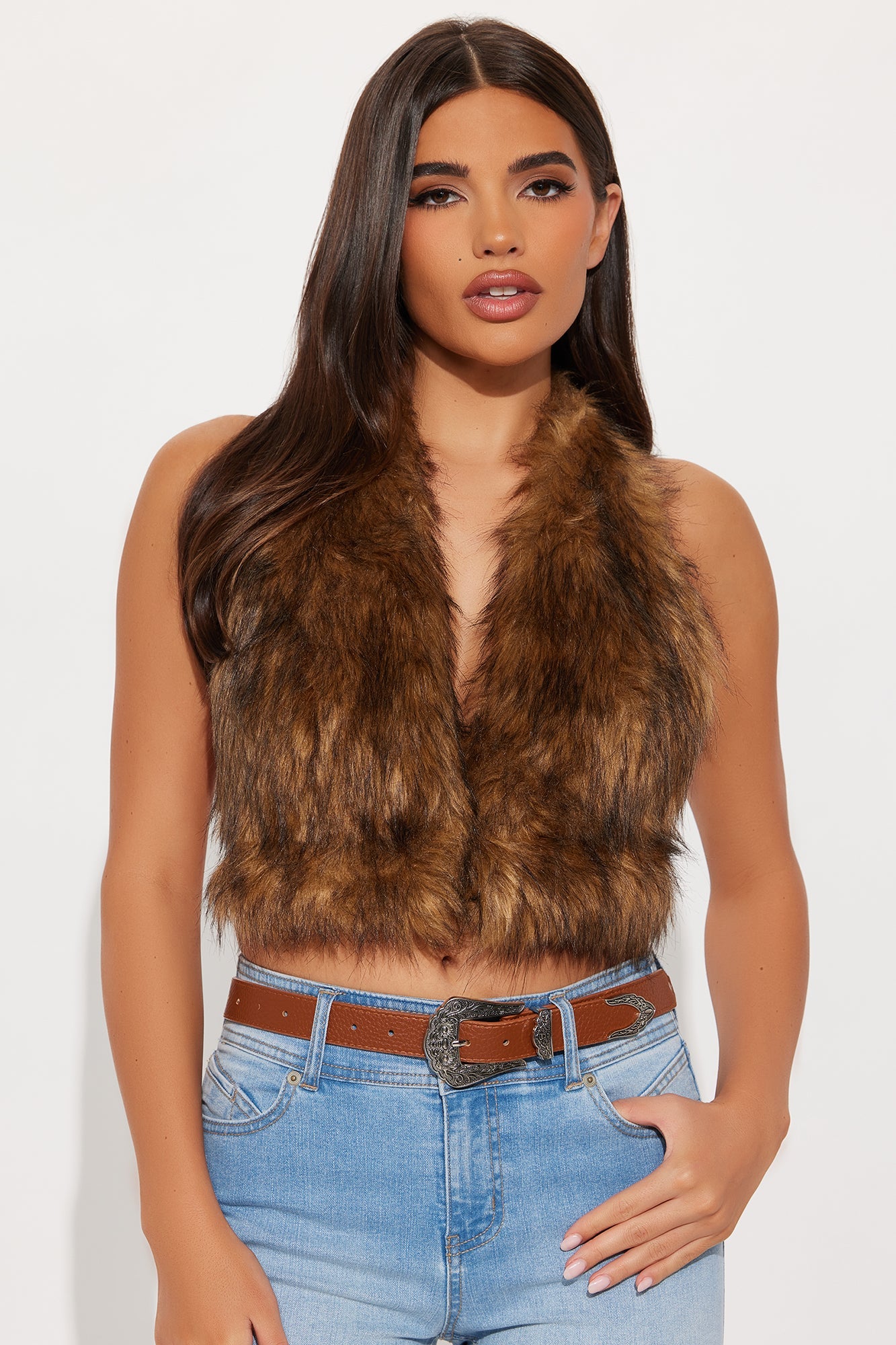 Ranchero Love Story Faux Leather Belt - Silver/Brown