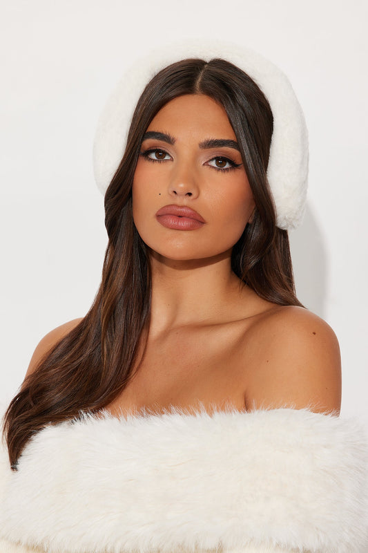 Ear Covering Faux Fur Headband - White