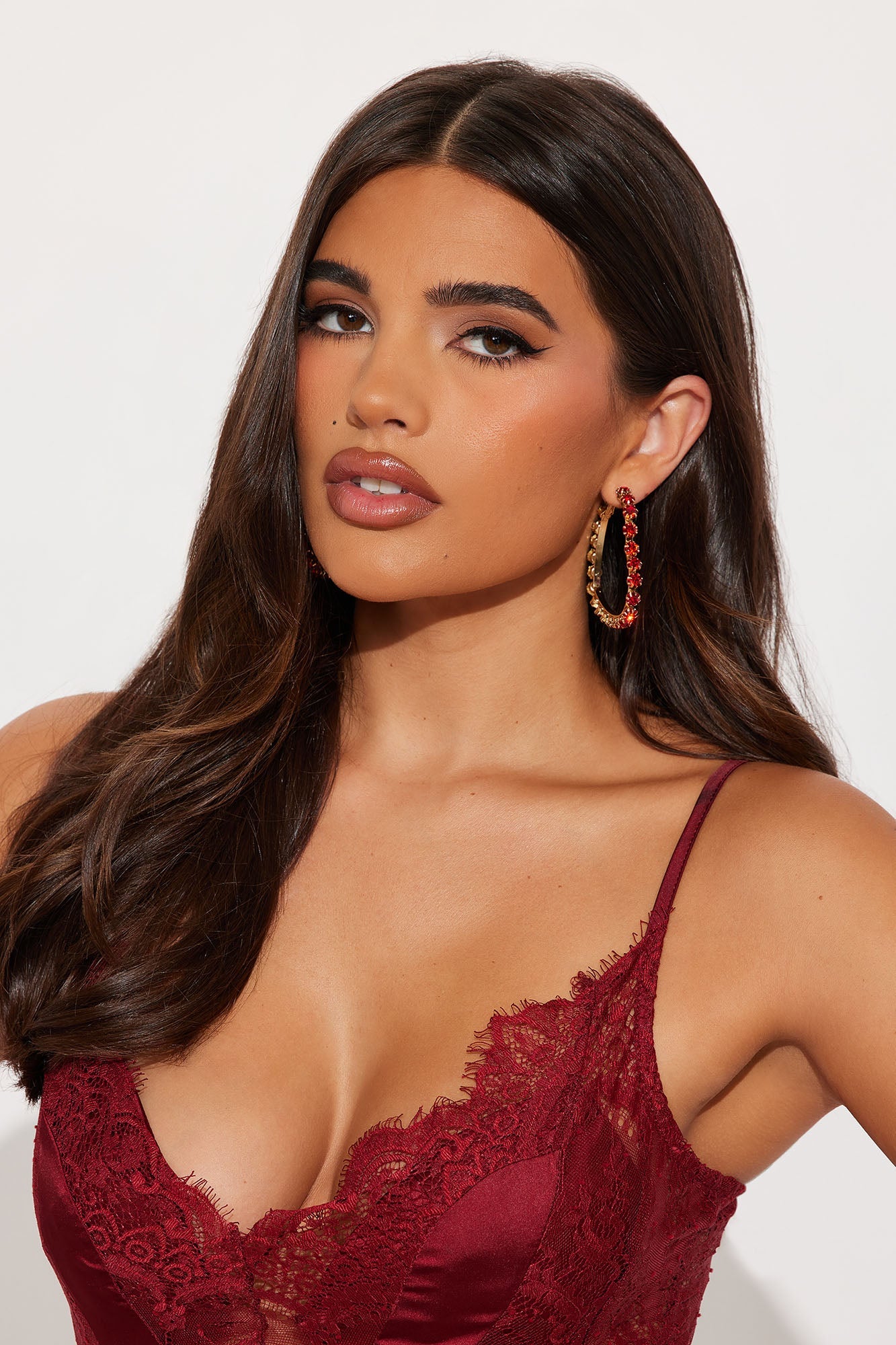 Heartbreaker Rhinestone Hoop Earrings - Gold/Red