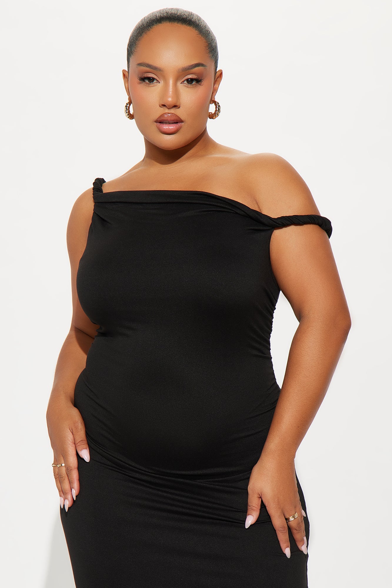 Cassie Off Shoulder Midi Dress - Black
