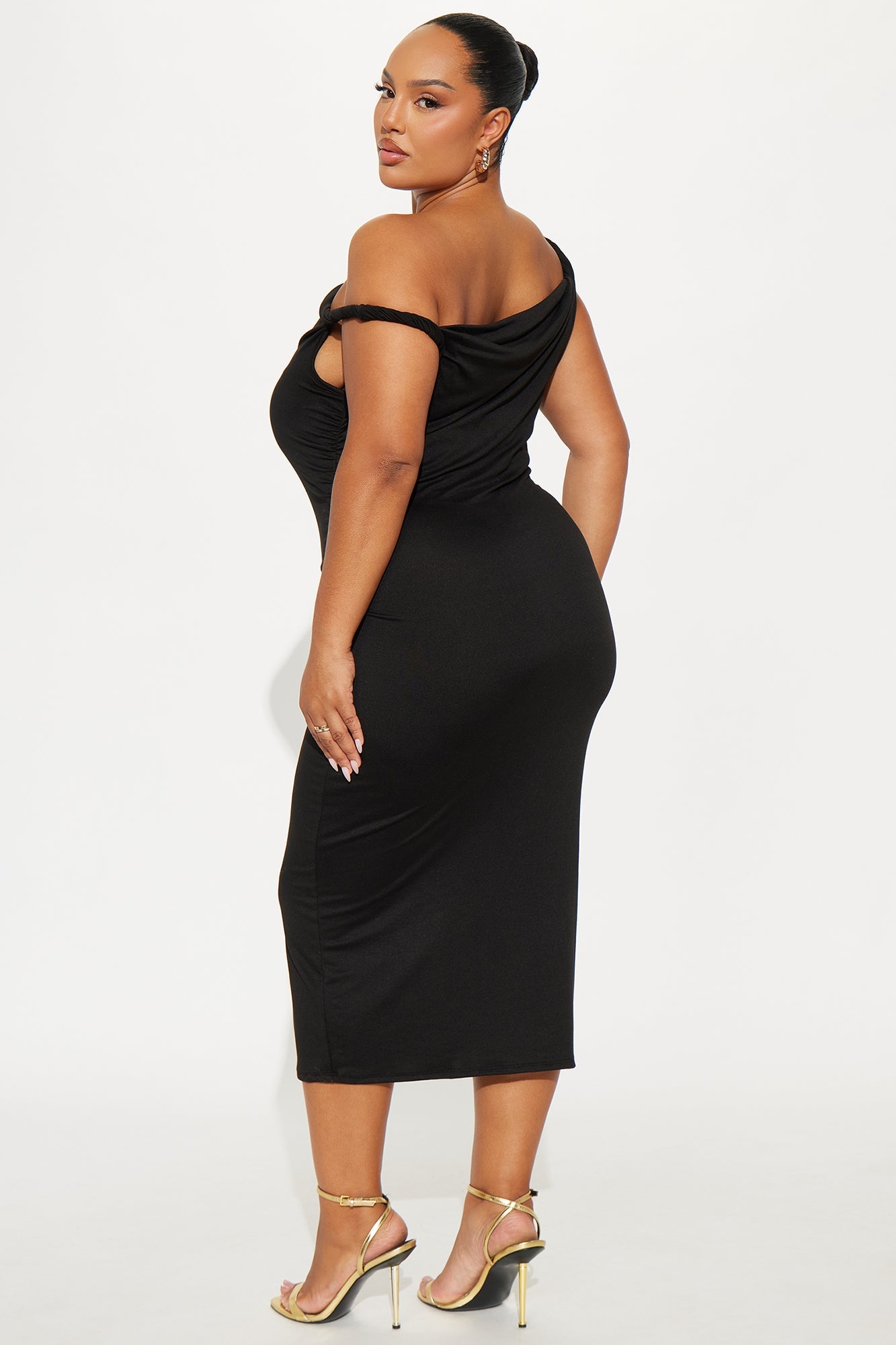 Cassie Off Shoulder Midi Dress - Black