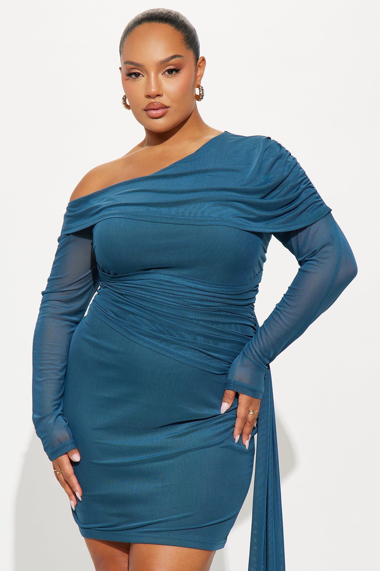 Diva Mode Draped Mesh Mini Dress - Teal