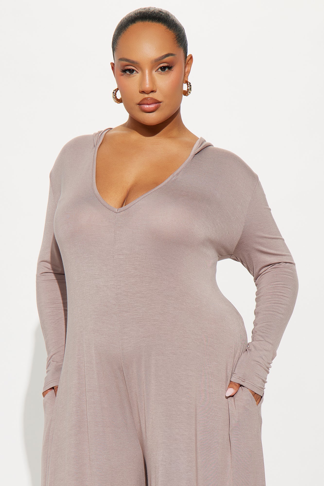 Haven Hooded Wide Leg Long Sleeve Jumpsuit - Mocha