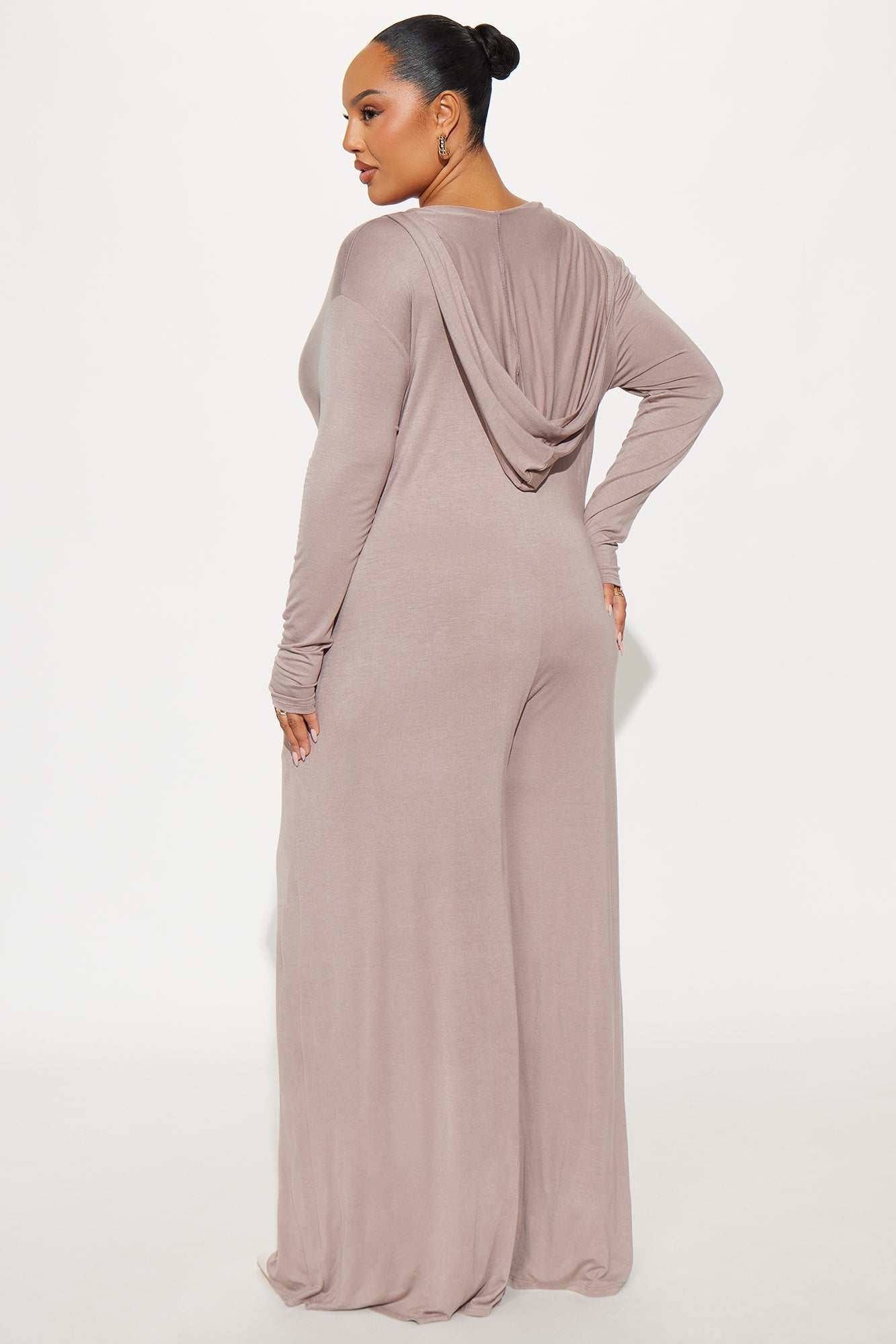 Haven Hooded Wide Leg Long Sleeve Jumpsuit - Mocha