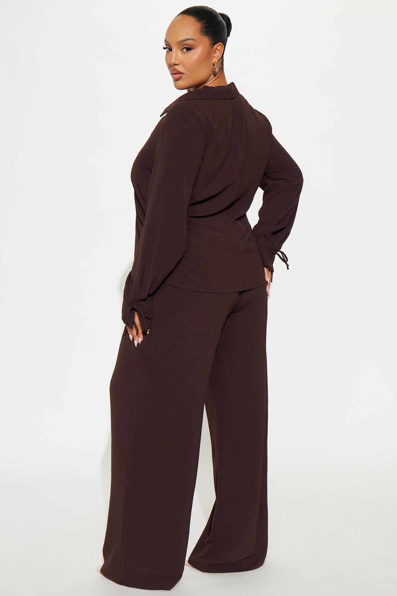 Gemma Ruched Sides Pant Set - Chocolate