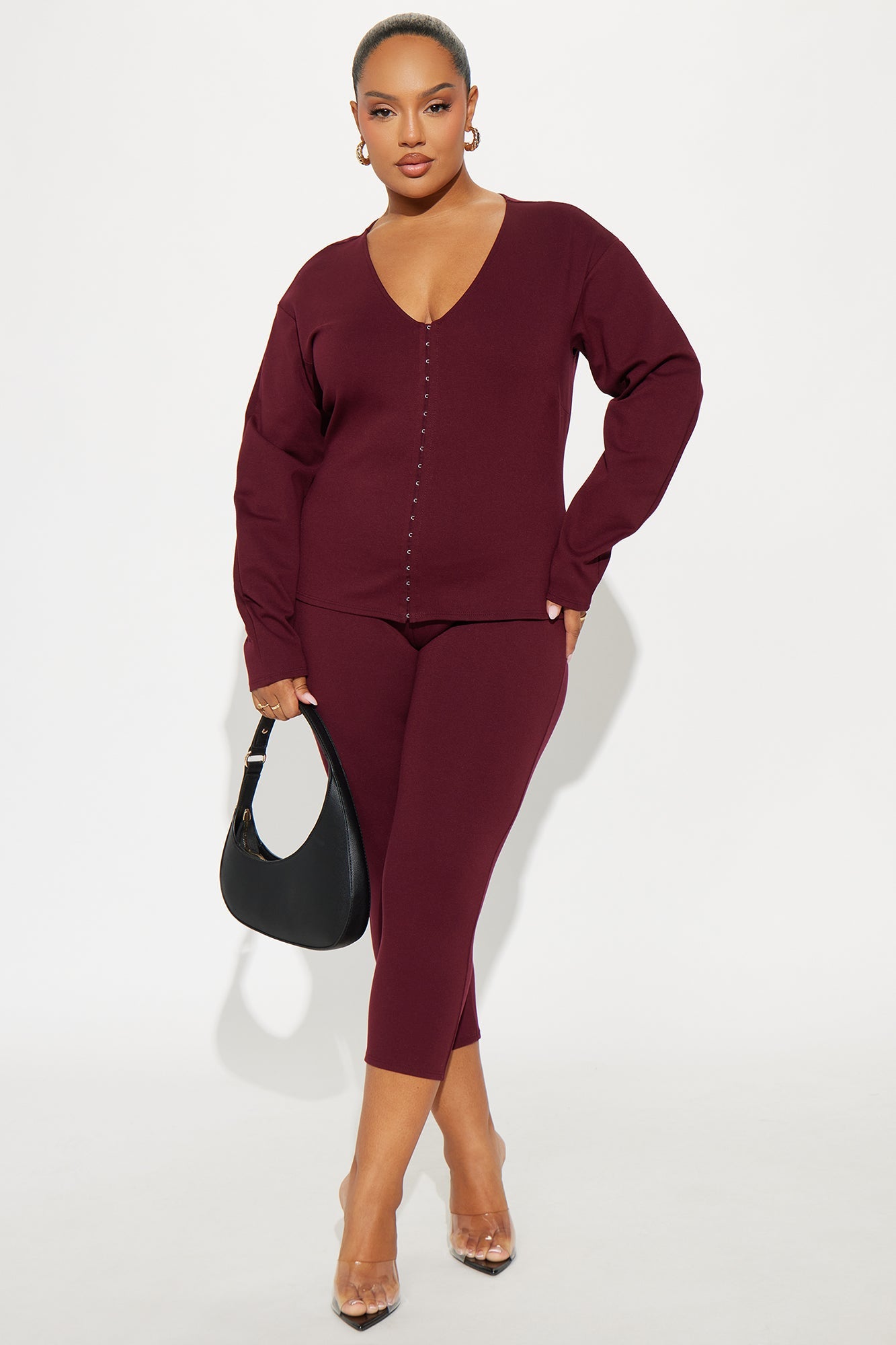 Step It Up Ponte Capri Set - Burgundy