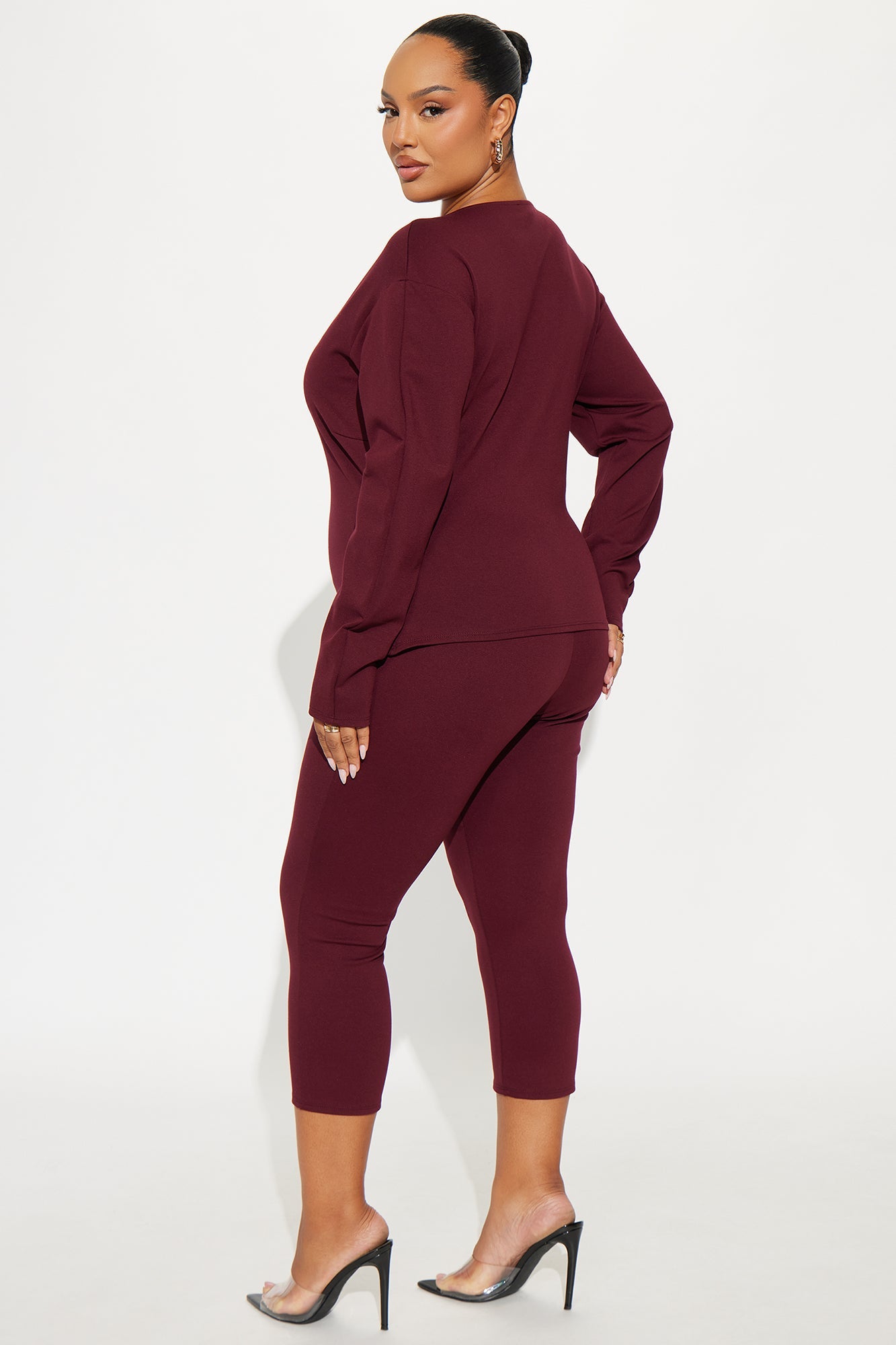 Step It Up Ponte Capri Set - Burgundy