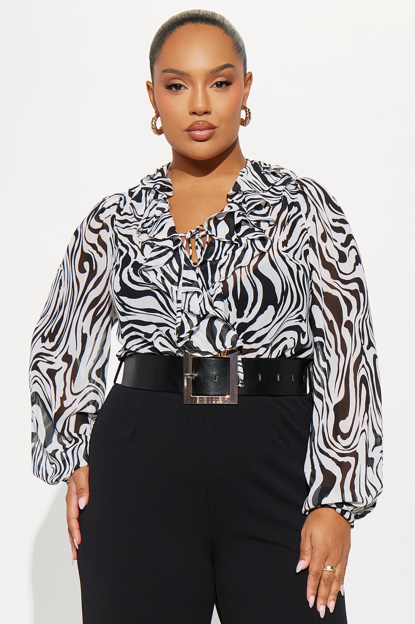 Cely Zebra Print Belted Jumpsuit - Black/White