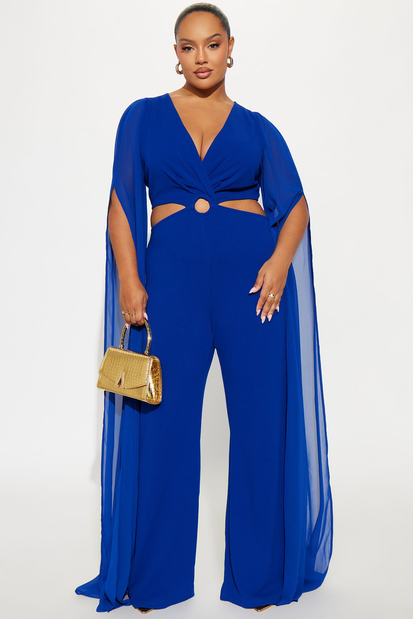Gemma Draped Mesh Jumpsuit - Royal