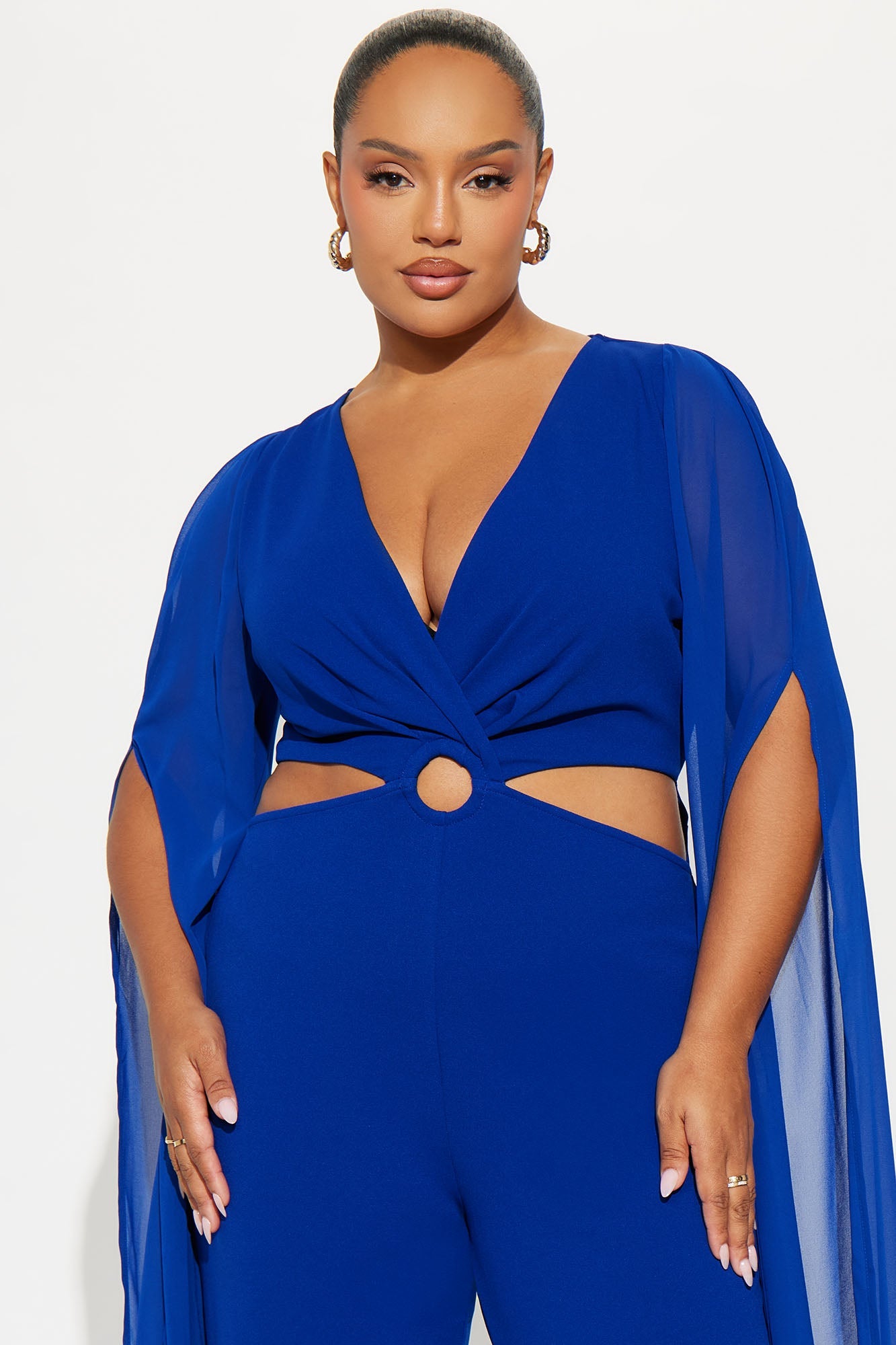 Gemma Draped Mesh Jumpsuit - Royal