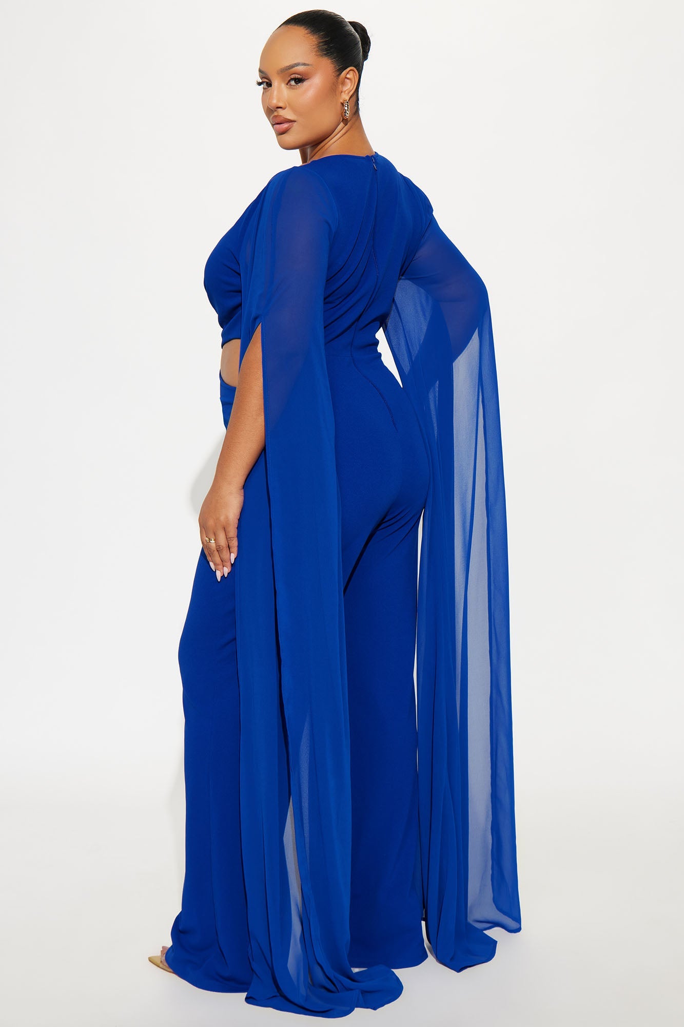 Gemma Draped Mesh Jumpsuit - Royal