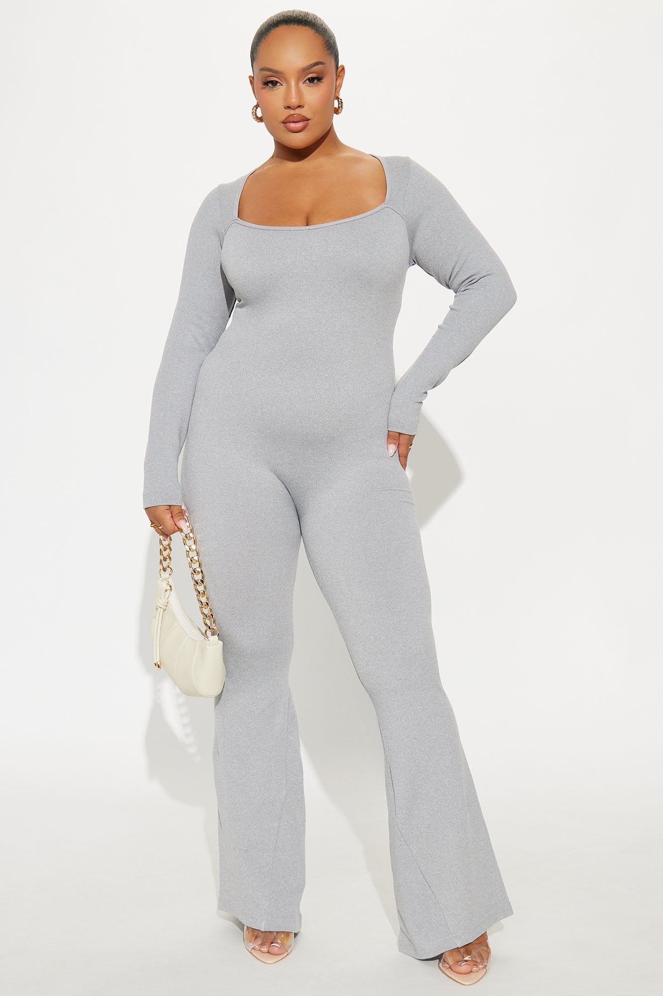 Come With Me Seamless Flare Jumpsuit - Heather Grey