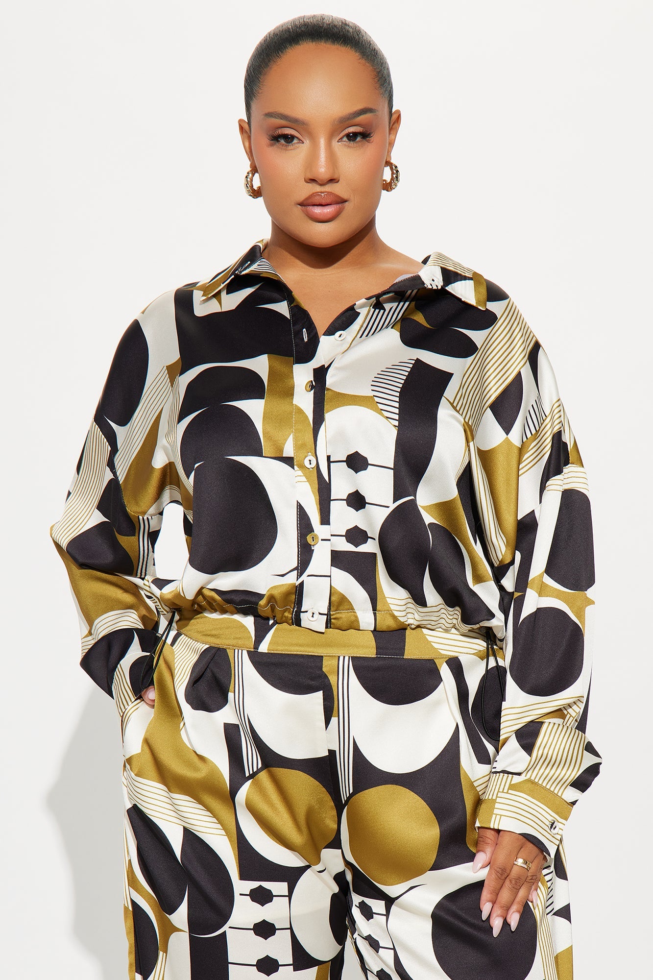 Kamila Satin Pant Set - Green/combo