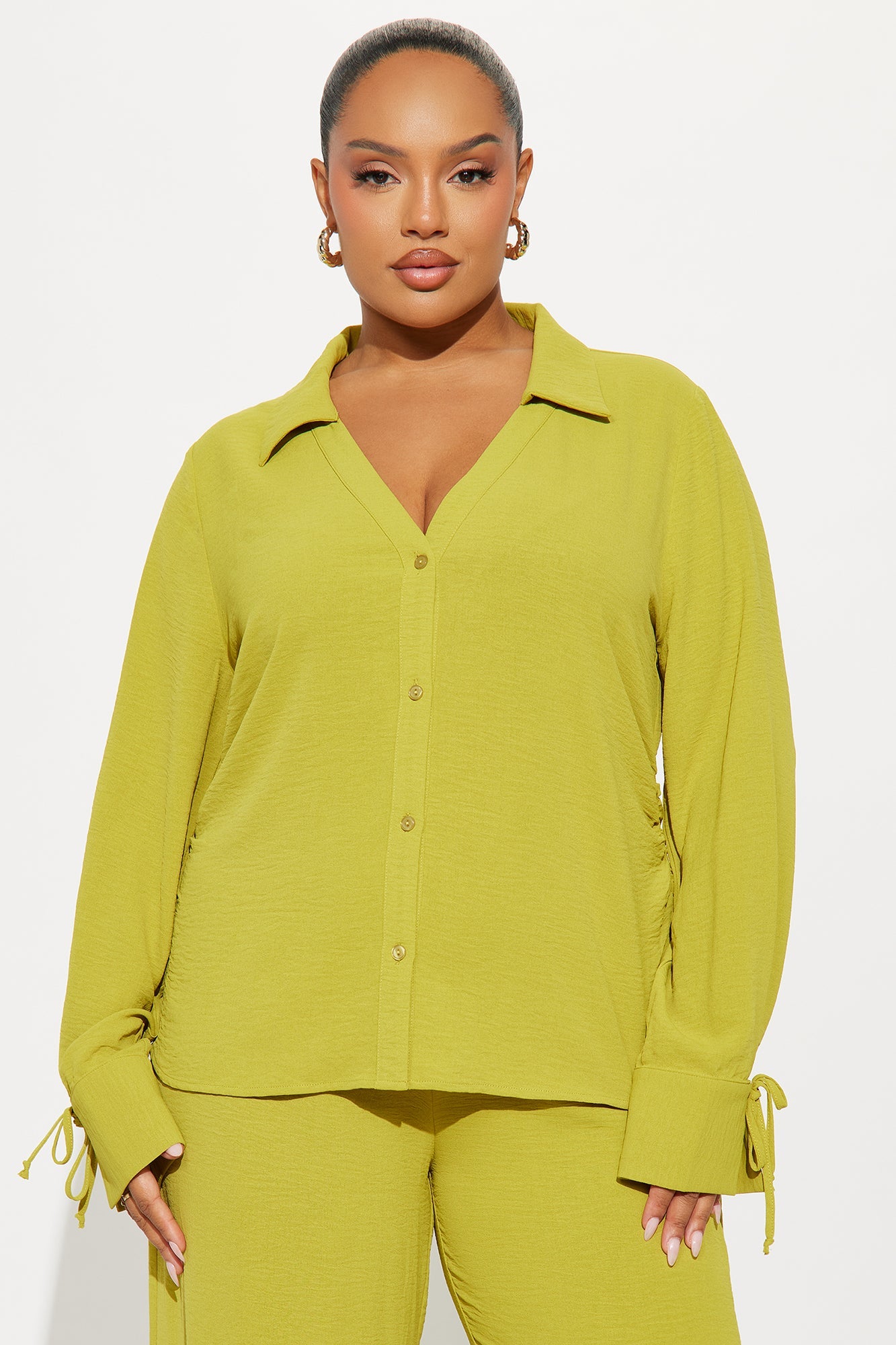Gemma Ruched Sides Pant Set - Chartreuse