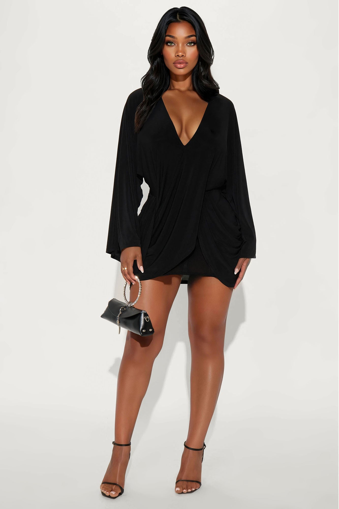 Clara Draped Mini Dress - Black