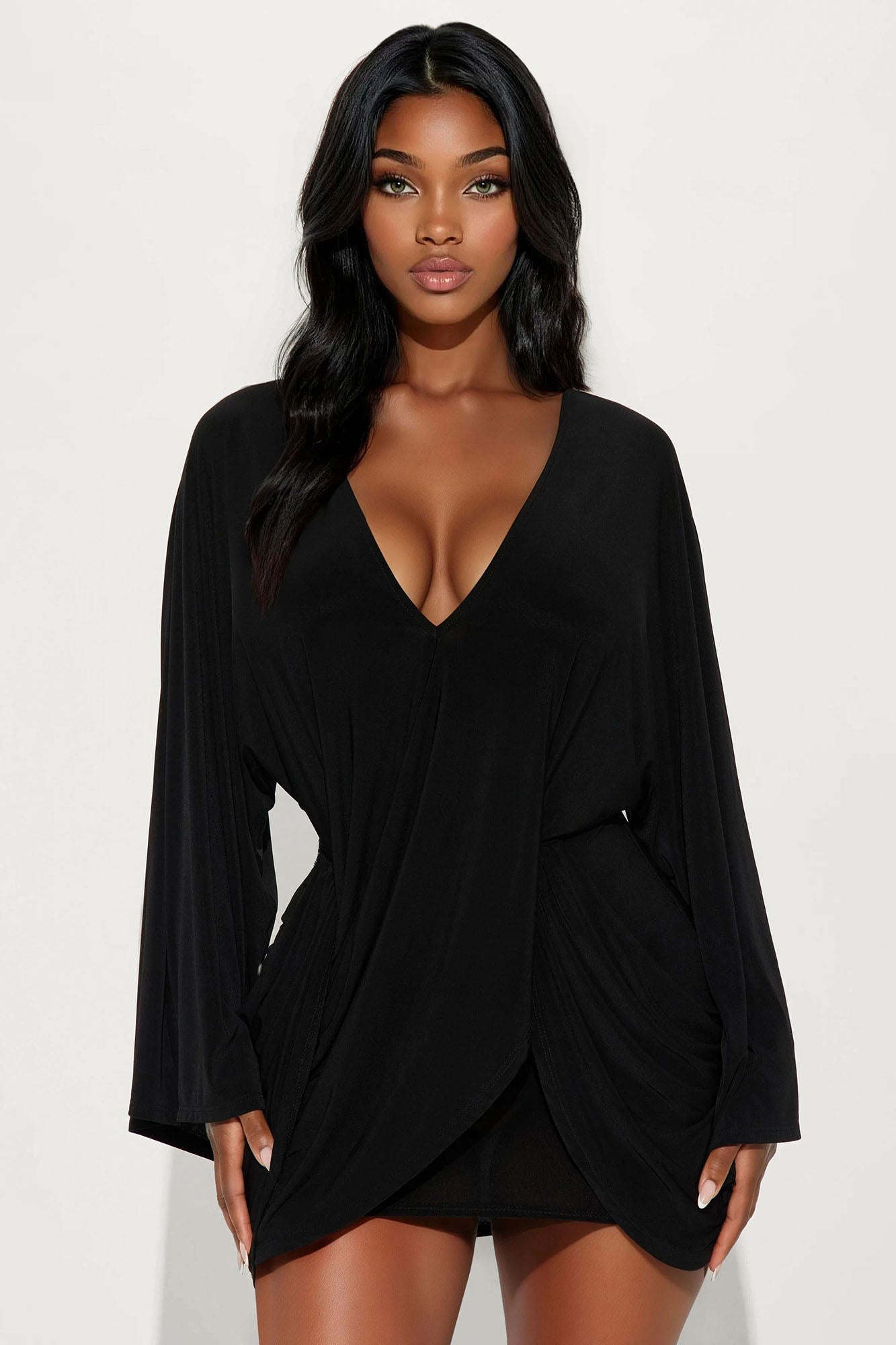 Clara Draped Mini Dress - Black